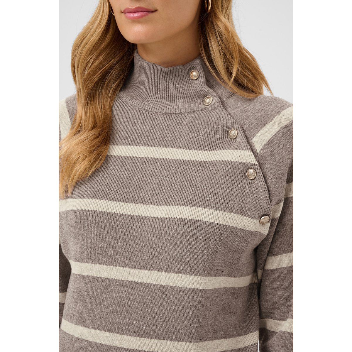Pullover tricoté beige brown lentil oatmeal stripe, CREAM