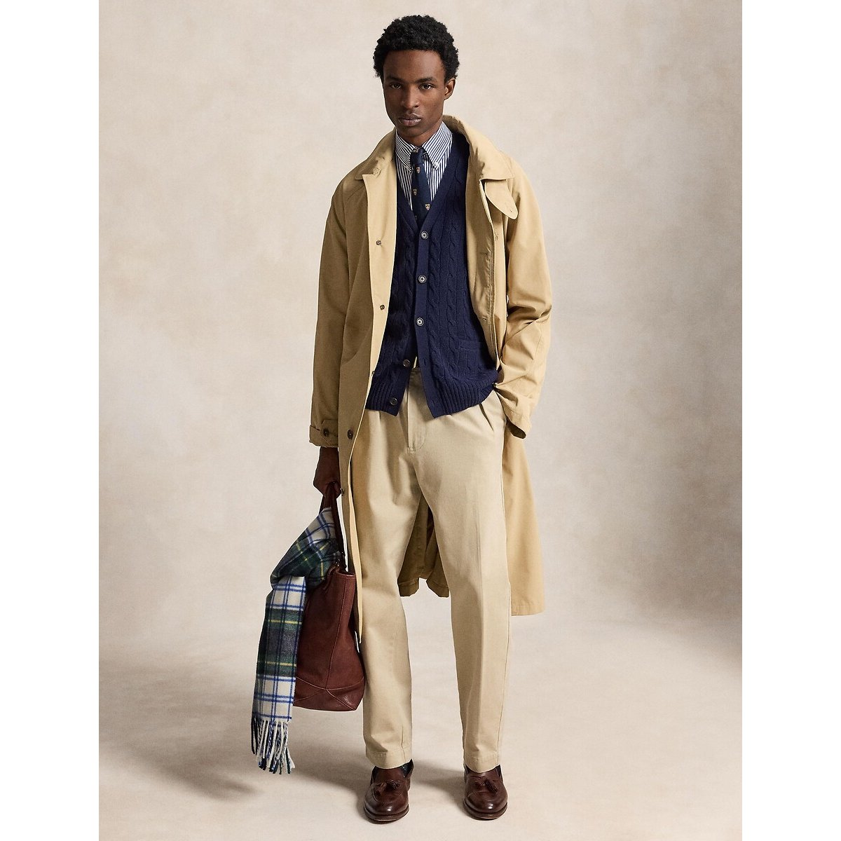 Cardigan boutonné, en maille torsadée, en laine mélangée bleu marine, POLO RALPH LAUREN