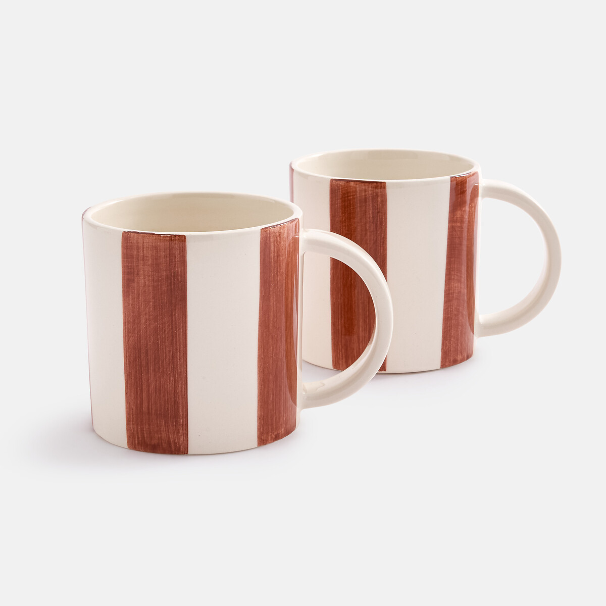 Lot de 2 mugs rayés, en faïence, JAOMA terre de sienne, LA REDOUTE INTERIEURS