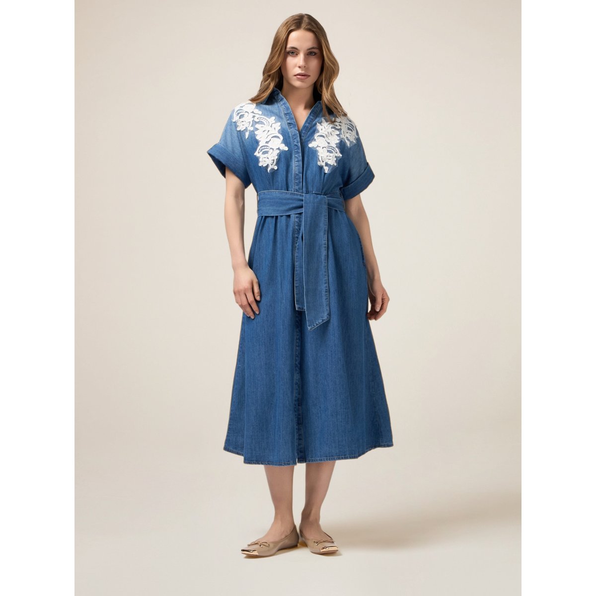 Chemisier en denim avec broderies light - blue, OLTRE