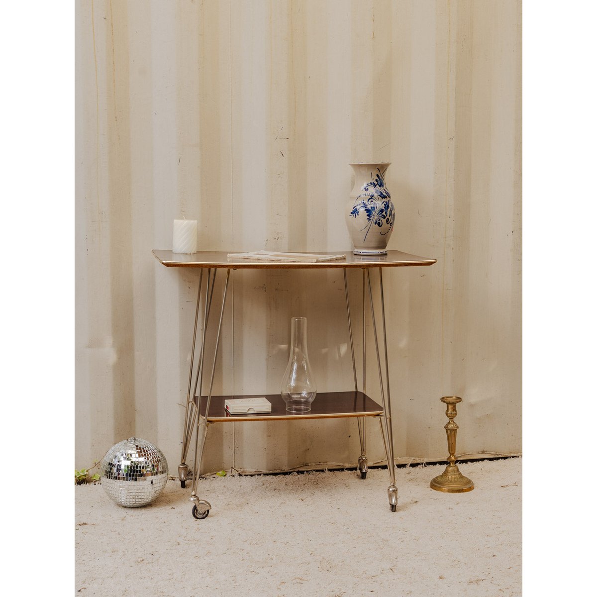 Desserte chromée et en bois Anouk N°378 - Bon état bois foncé, DEBONGOUT