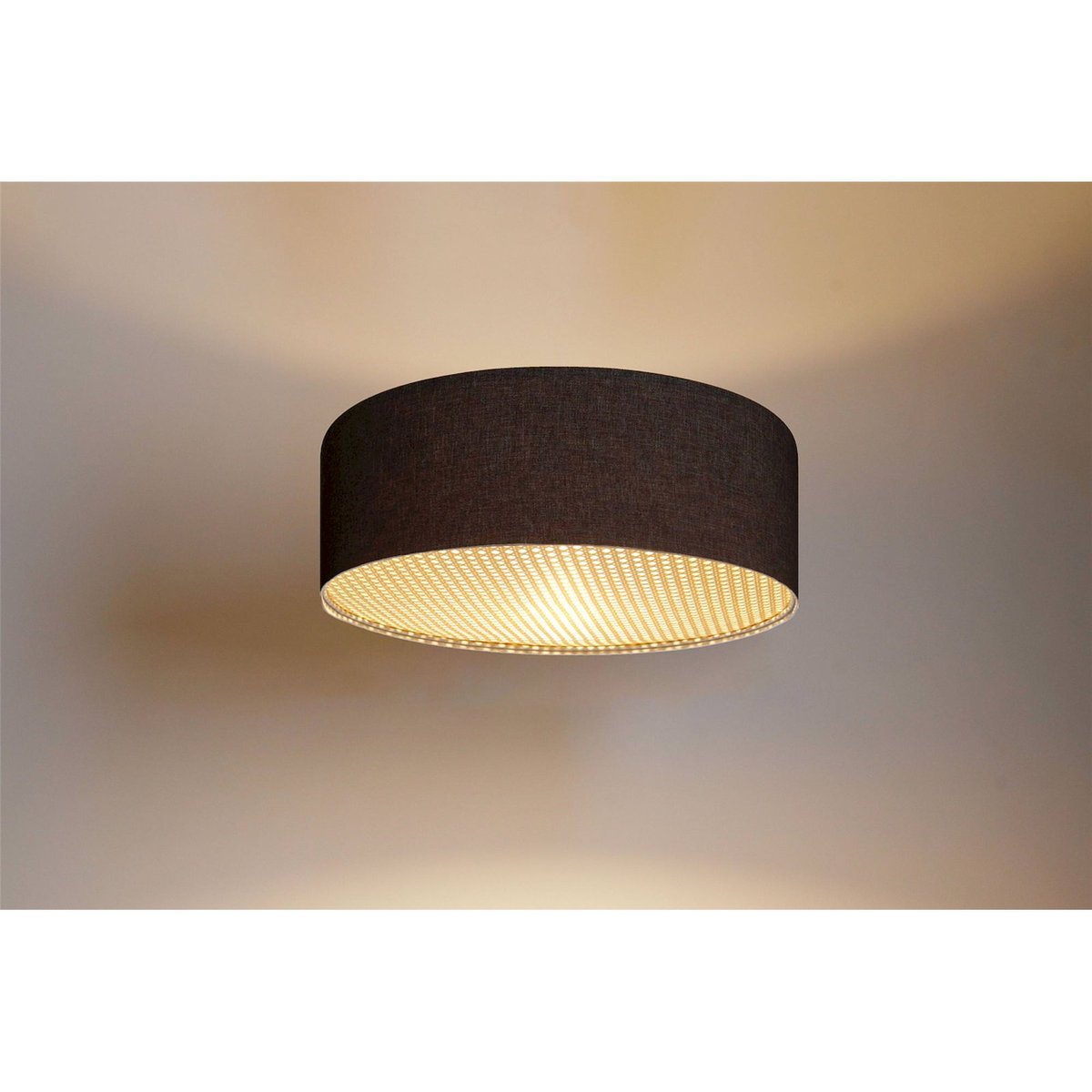 Plafonnier rond en tissu et rotin Boho Elegant marron naturel et rotin clair, BPS KONCEPT