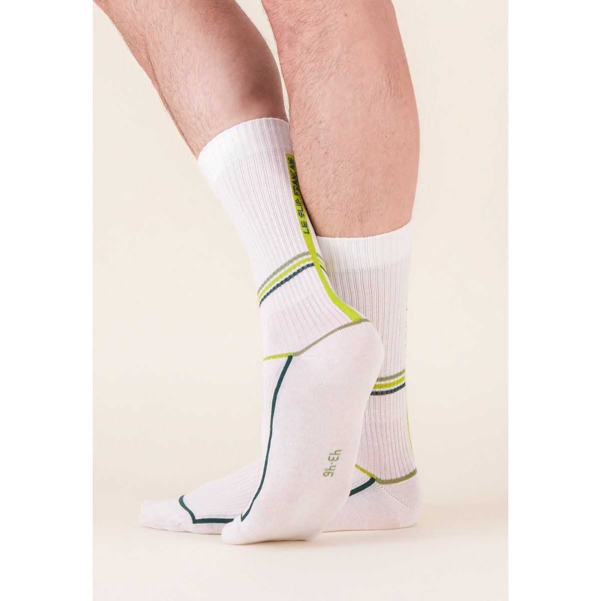 Lot de 2 chaussettes mi-hautes en coton Wilfried laser blanc jaune anis joueur vert fo, LE SLIP FRANCAIS