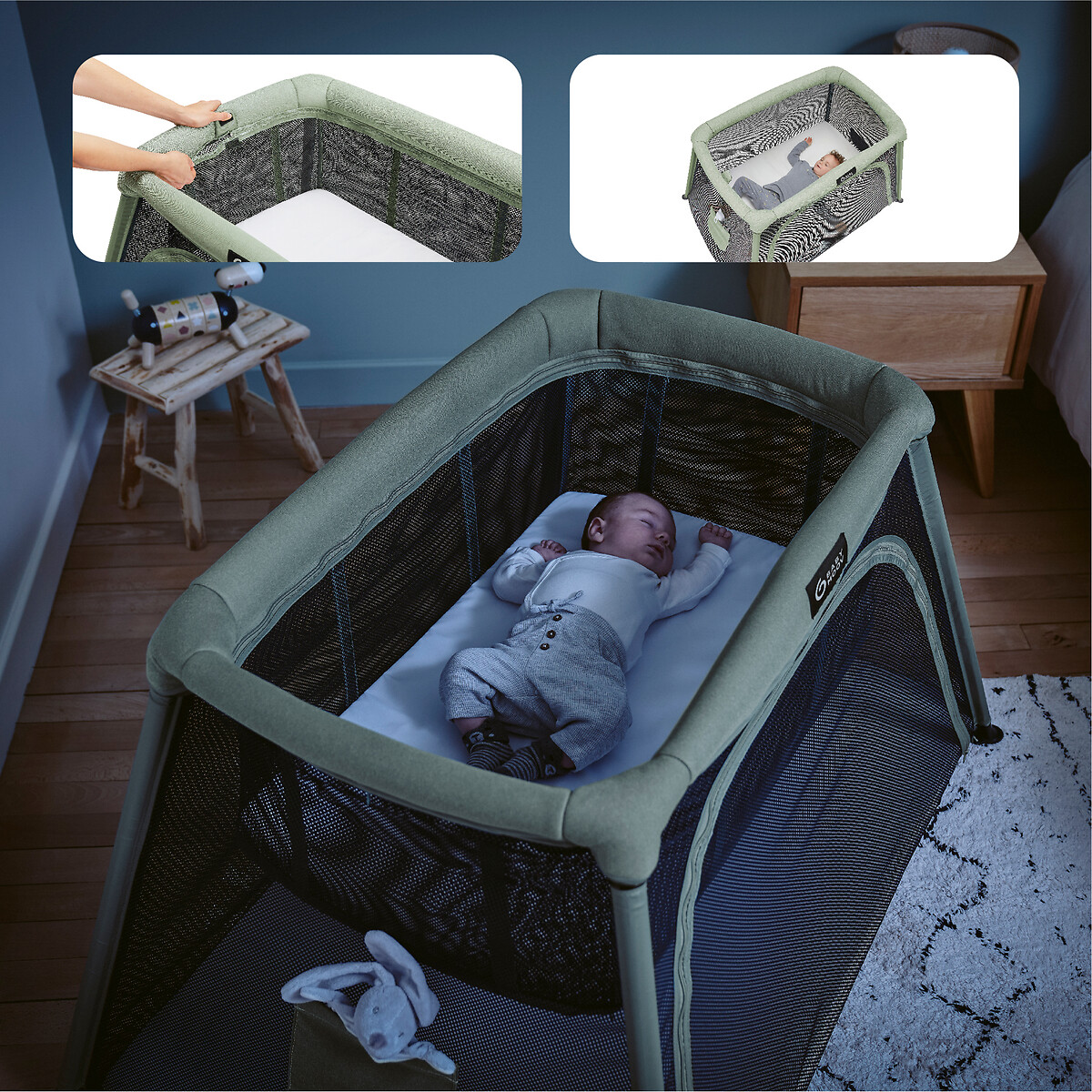 Lit parapluie bébé 3 en 1 moov and comfy gris/vert, BABYMOOV