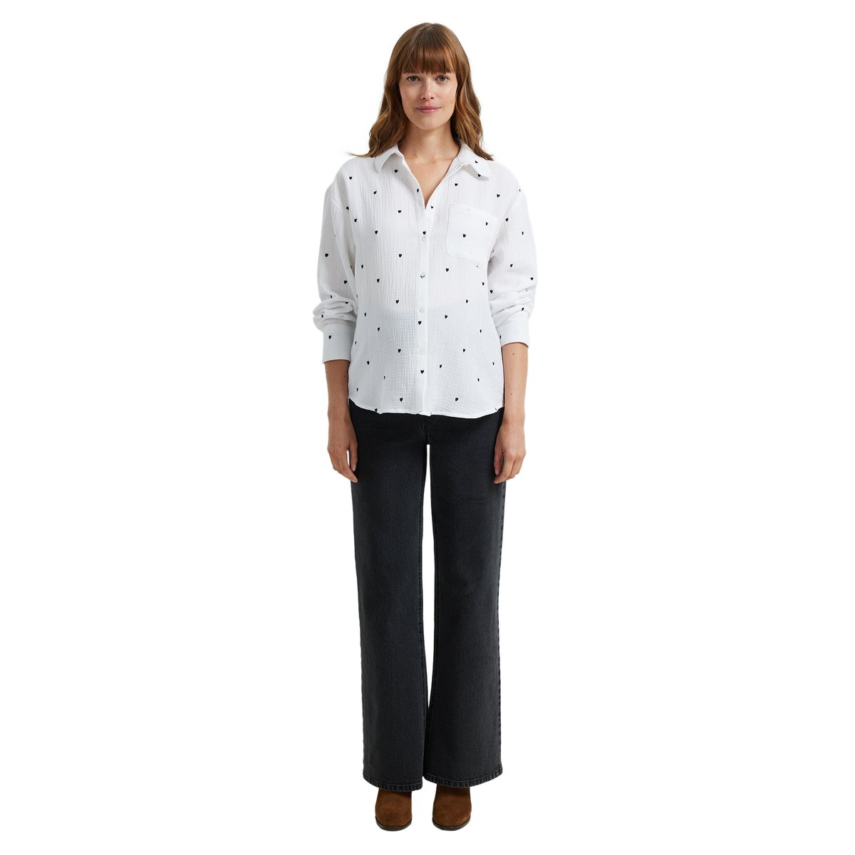 Chemise gaze de coton brodé FM grossesse et allaitement blanc, VERTBAUDET