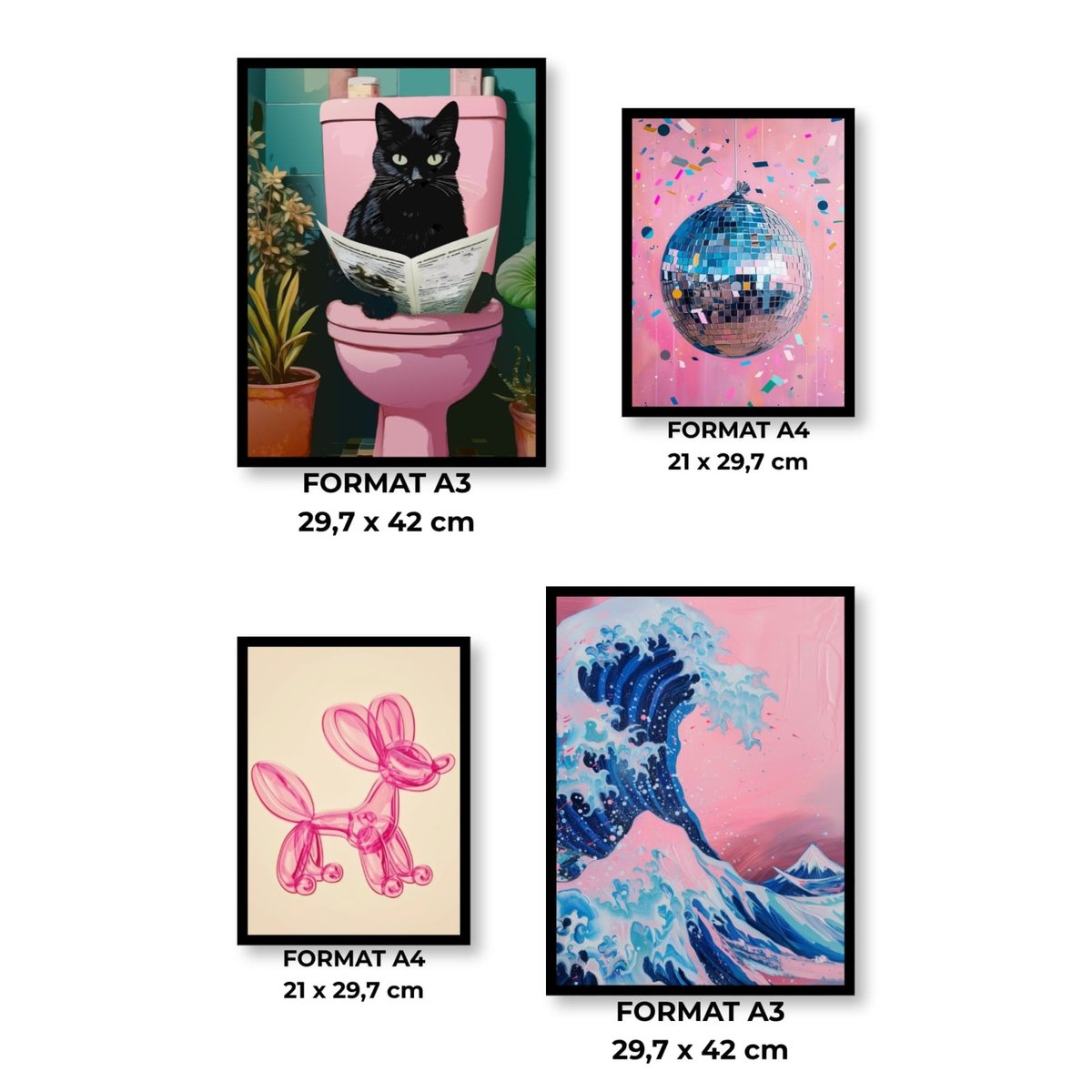 Pack d'affiches encadrées – Pop Art 1 blanc, L'AFFICHERIE