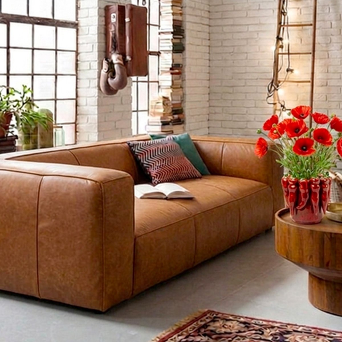 Canapé 3 places en cuir, CUBETTO marron clair, KARE DESIGN