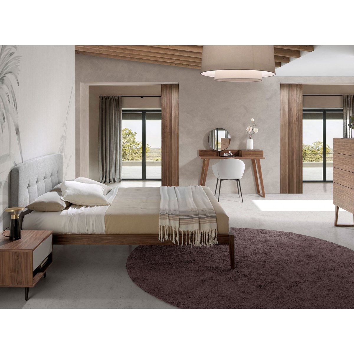 Lit tufté en tissu gris gris | noyer, ANGEL CERDA