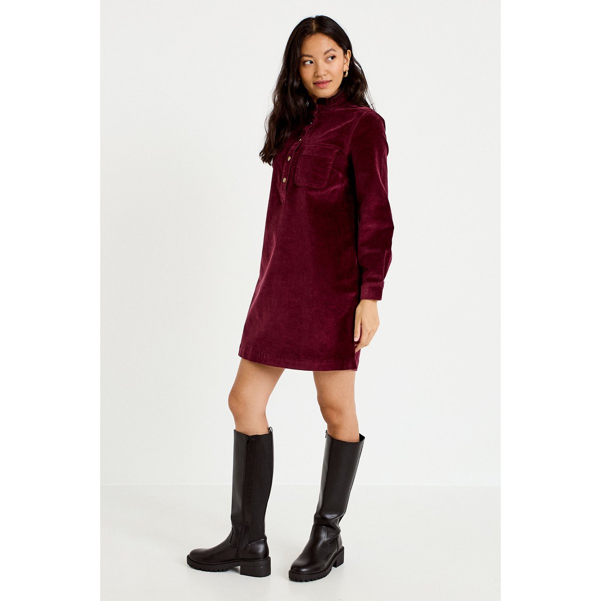 Robe droite velours col montant bordeaux, CACHE CACHE