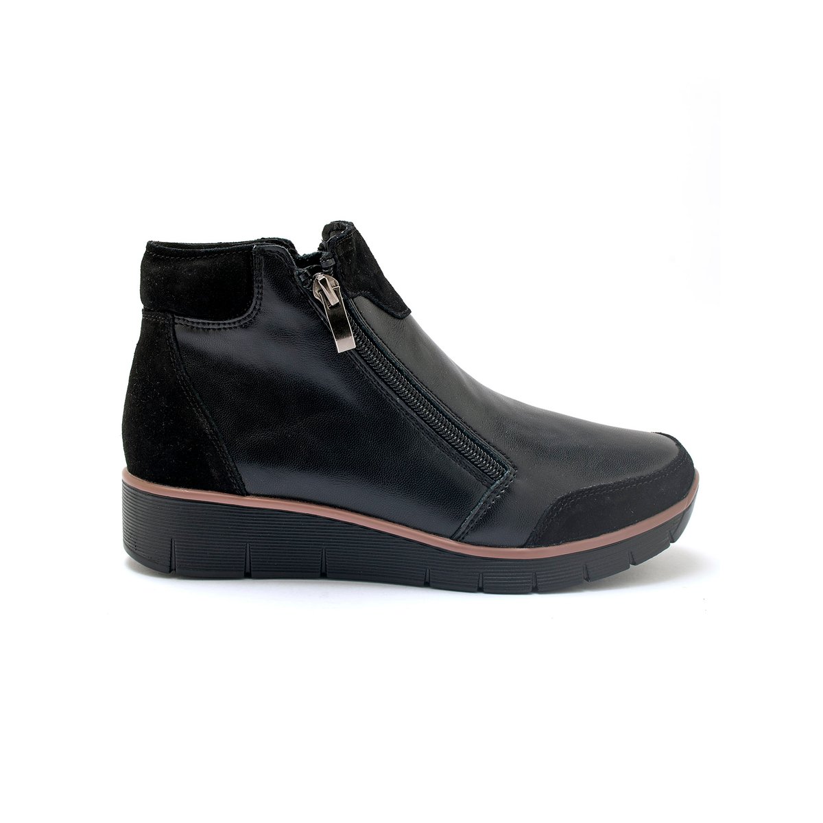 Boots double zip compensées noir, PEDICONFORT