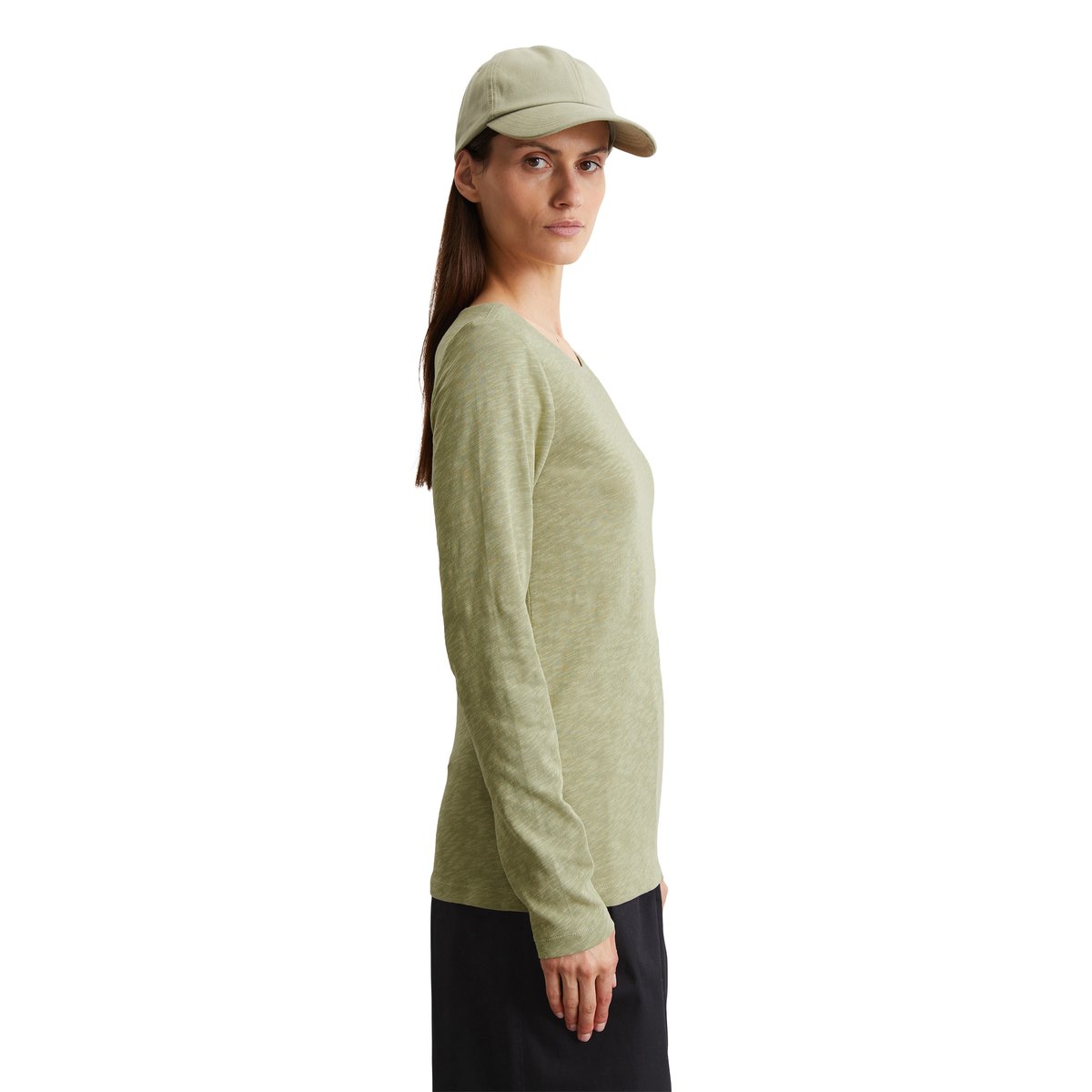 T-shirt long régulier en jersey slub vert clair, MARC O'POLO