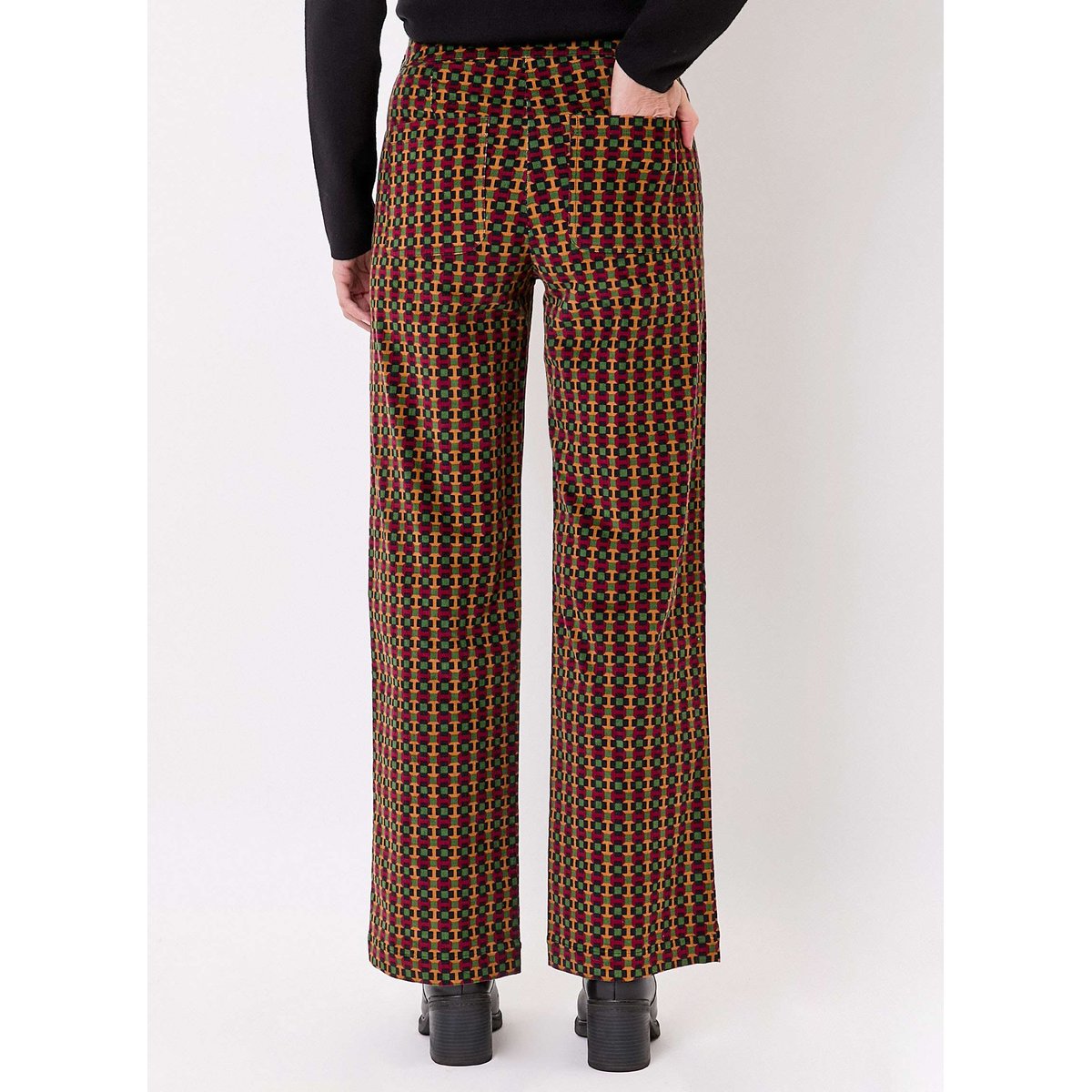 Pantalon imprimé droit large velours côtelé OSCAR vert signal, PRINCESSE NOMADE