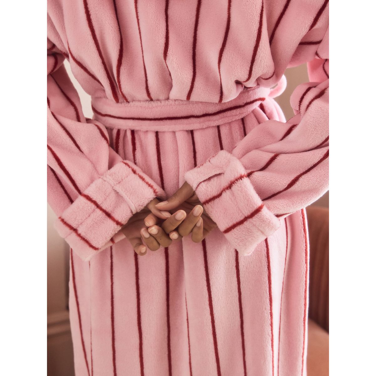 Robe de chambre douillette rose à rayures, NEXT