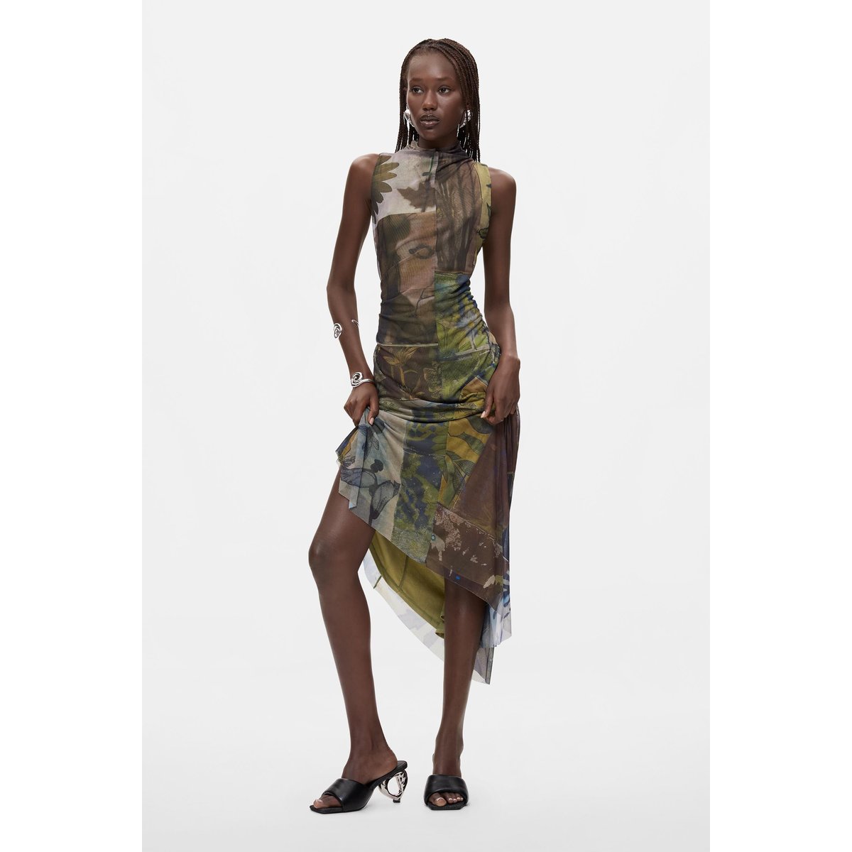 Robe asymétrique sans manches vert, DESIGUAL