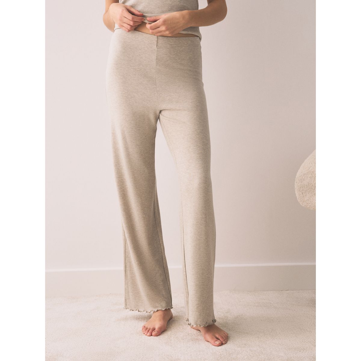 Pantalon large thermique en laine mérinos avoine marl, NEXT