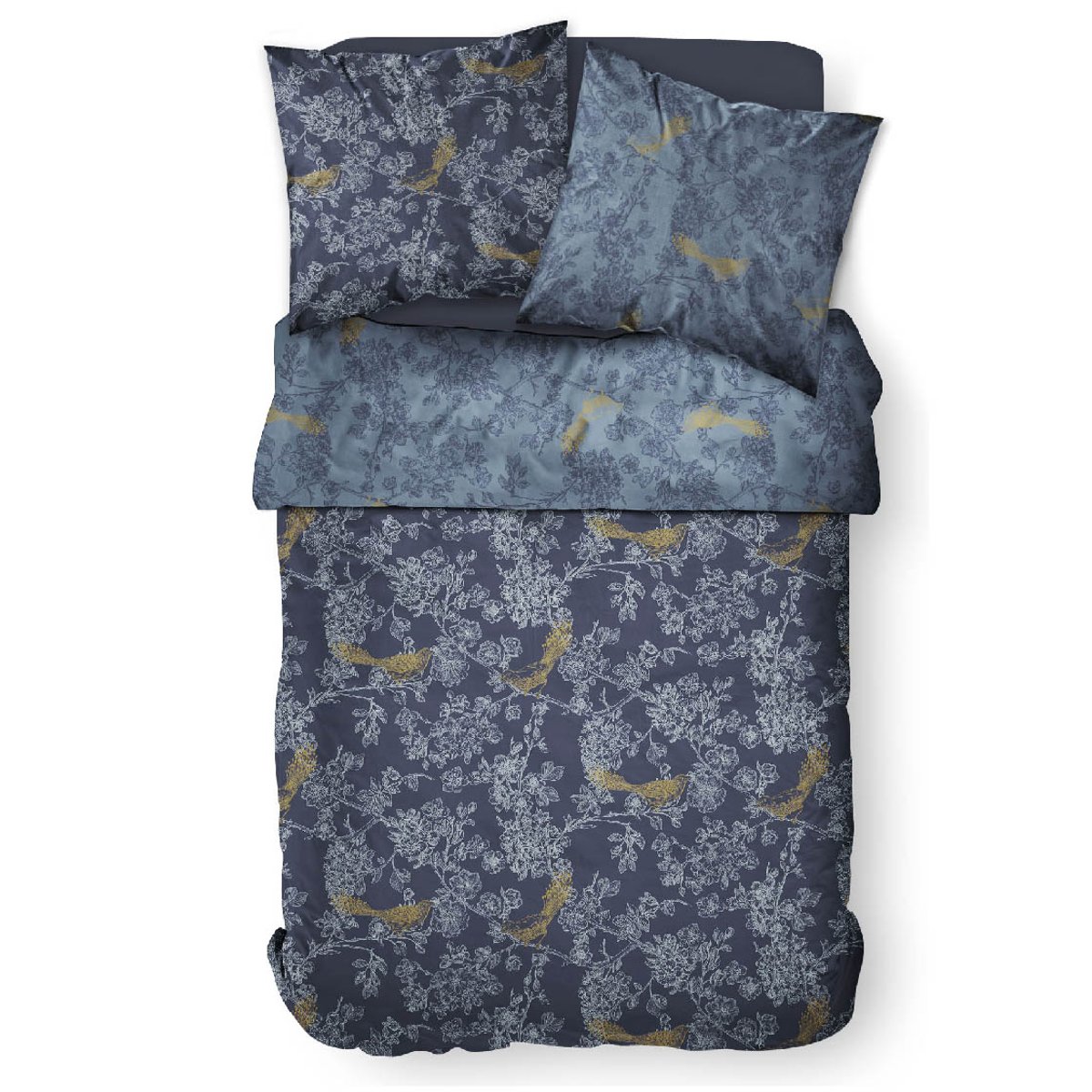 Parure de lit coton 2 personnes imprimé floral SUNSHINE bleu, TODAY