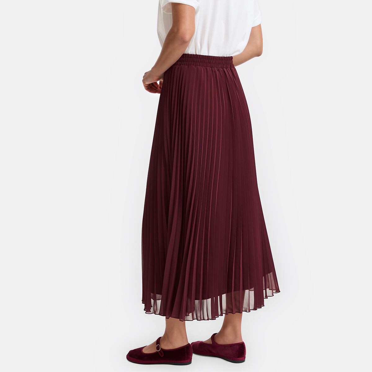 Falda evasé plisada, larga rojo burdeos, LA REDOUTE COLLECTIONS