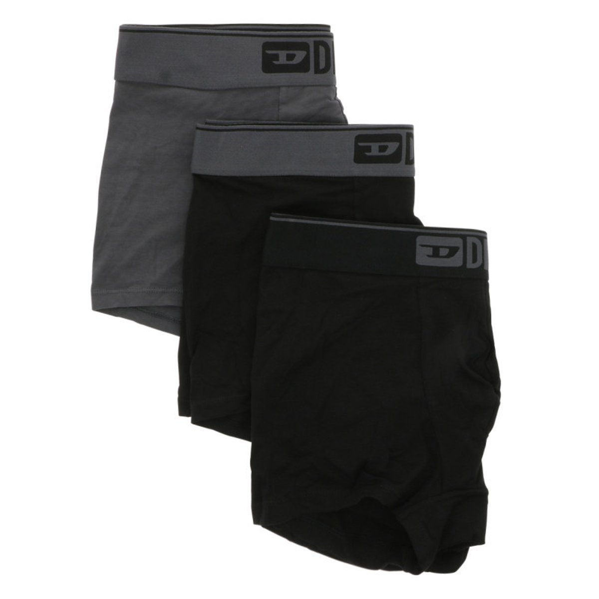 Lot de 3 boxers classiques en coton noirs unis avec le nom de la marque noir et gris, DIESEL