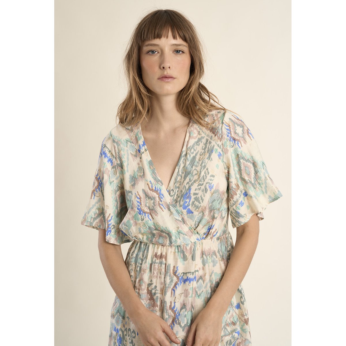 Robe courte imprimée manches courtes imprimé multicolore, MOLLY BRACKEN