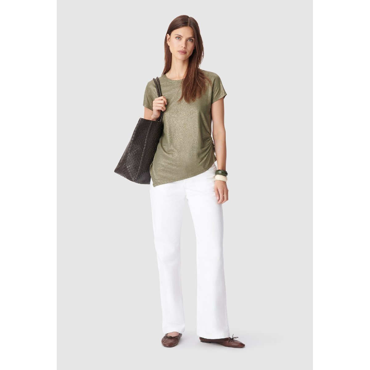 Tee-shirt asymétrique fil textile vert kaki, IKKS