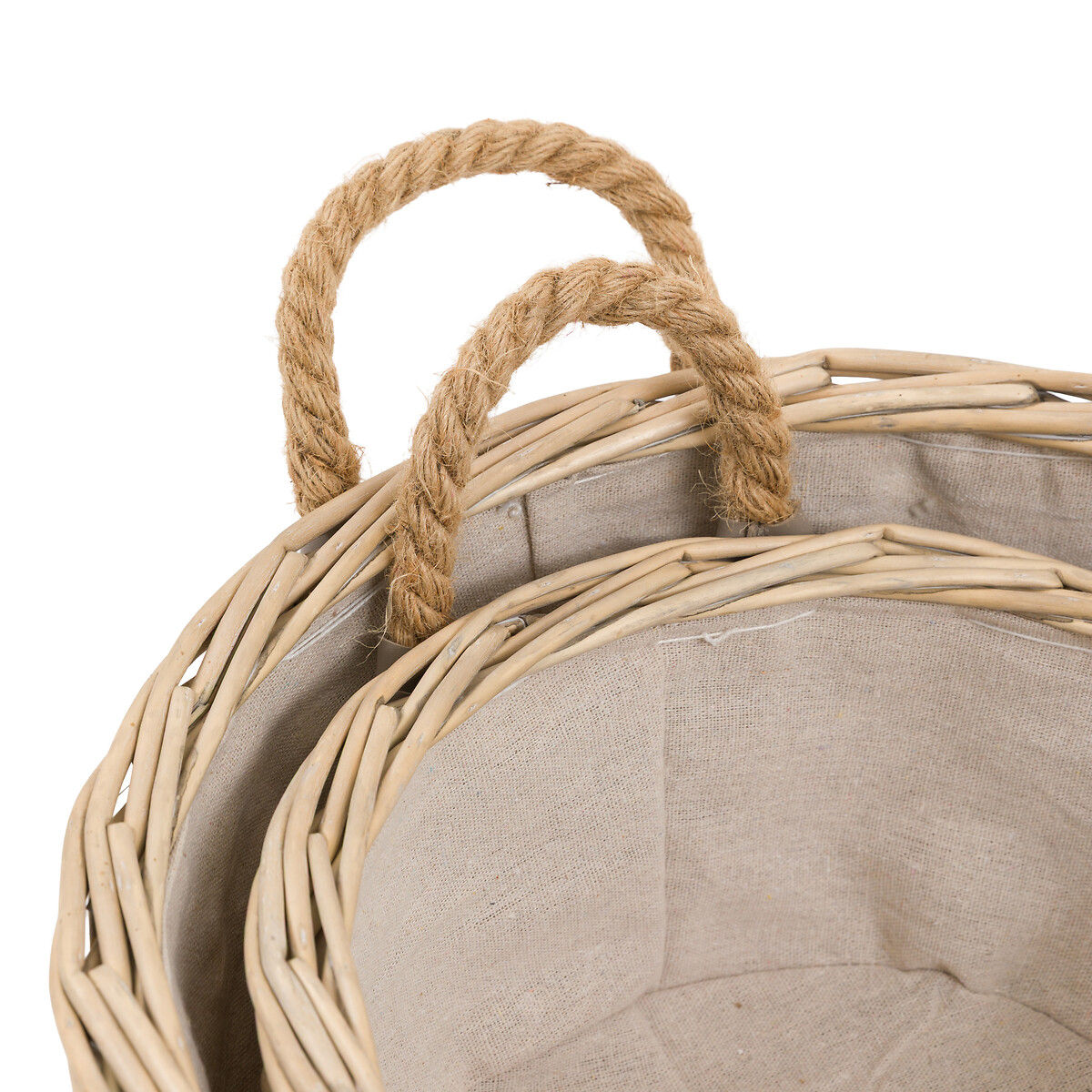 Set of 2 Eden Round Baskets with Handle in Natural brown , ÉDITÉ