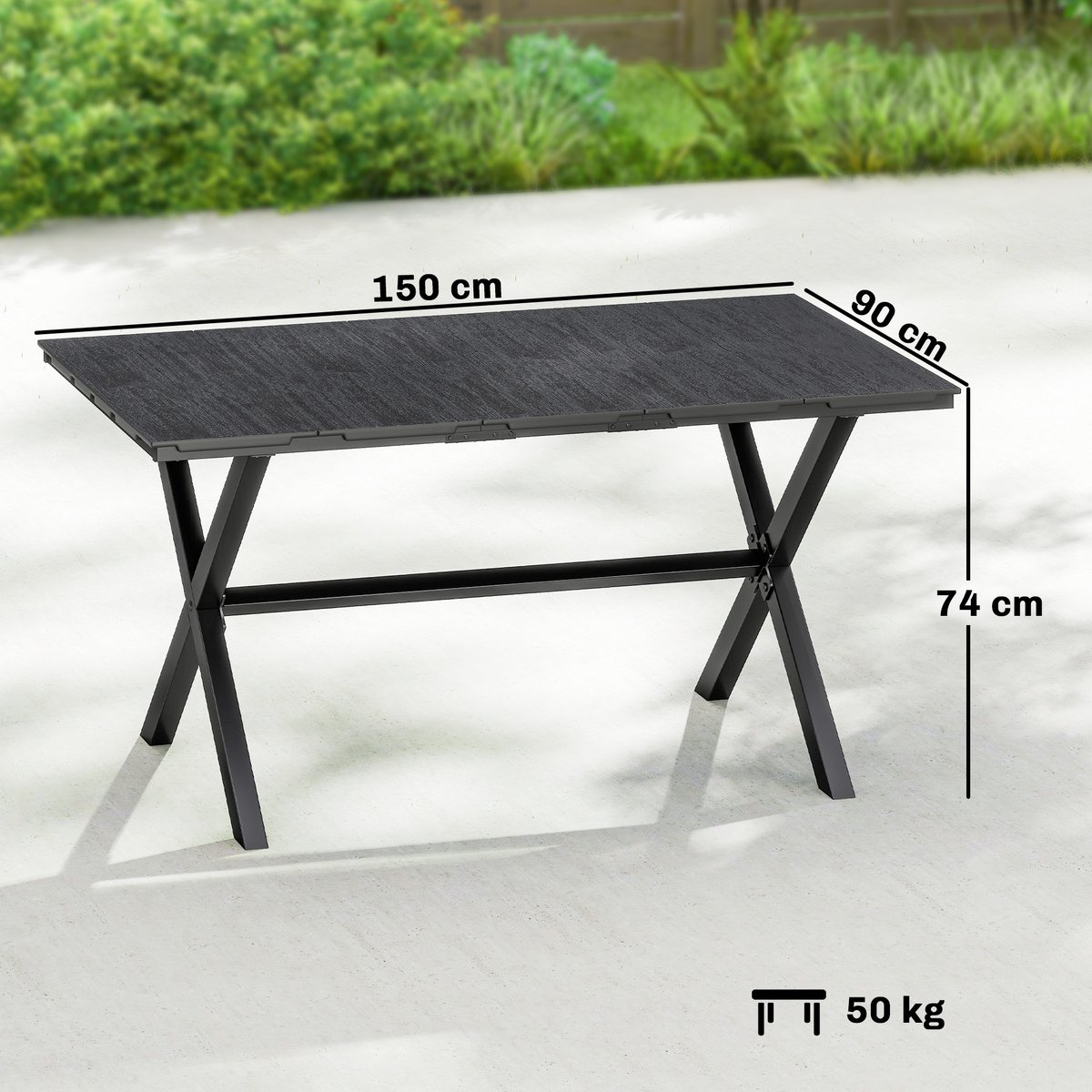 Table de jardin rectangulaire 4-6 personnes noir, OUTSUNNY