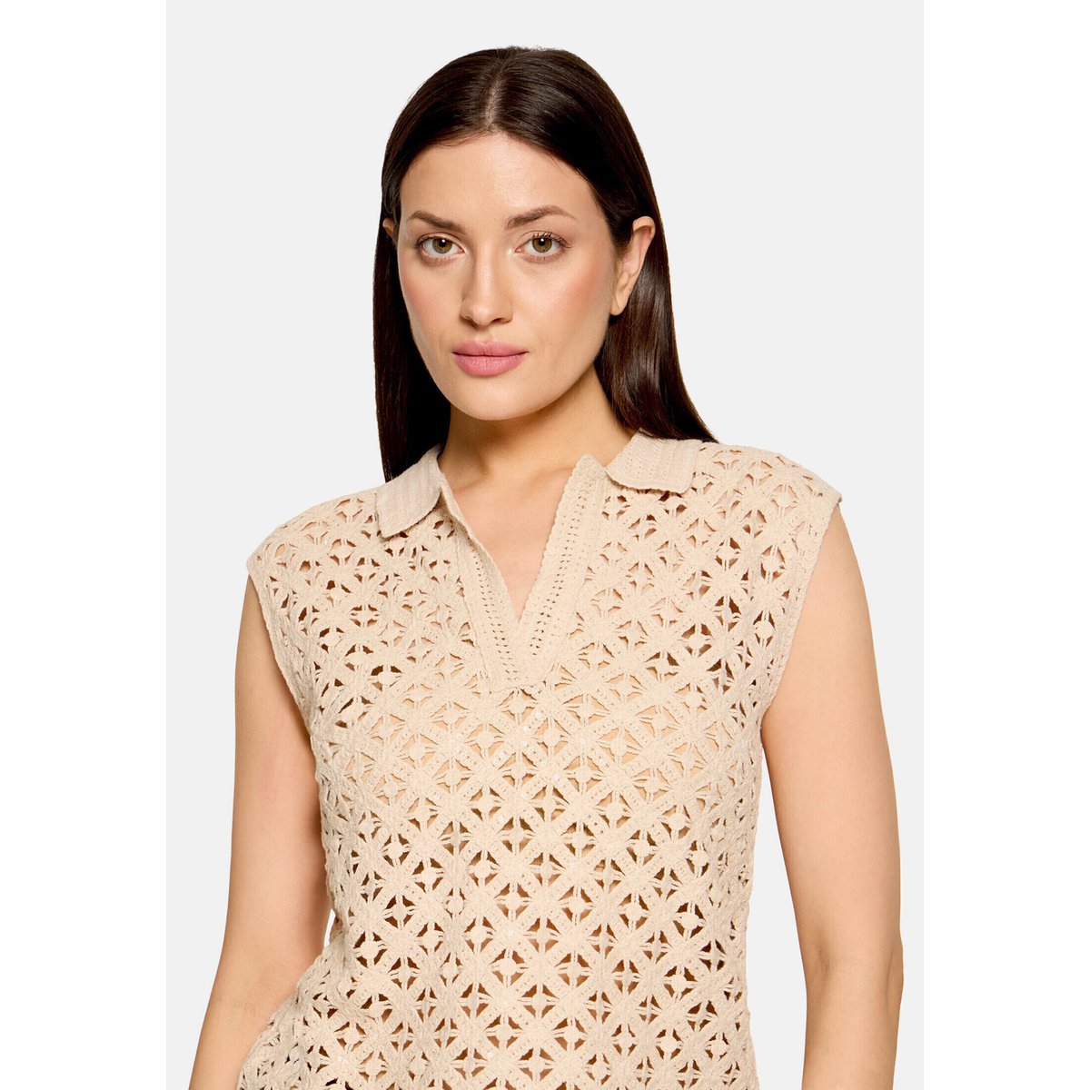 T-Shirt avec structure à encolure en v pearled ivory, CARTOON