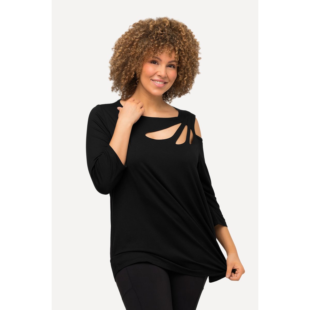 T-shirt avec découpes noir, ULLA POPKEN