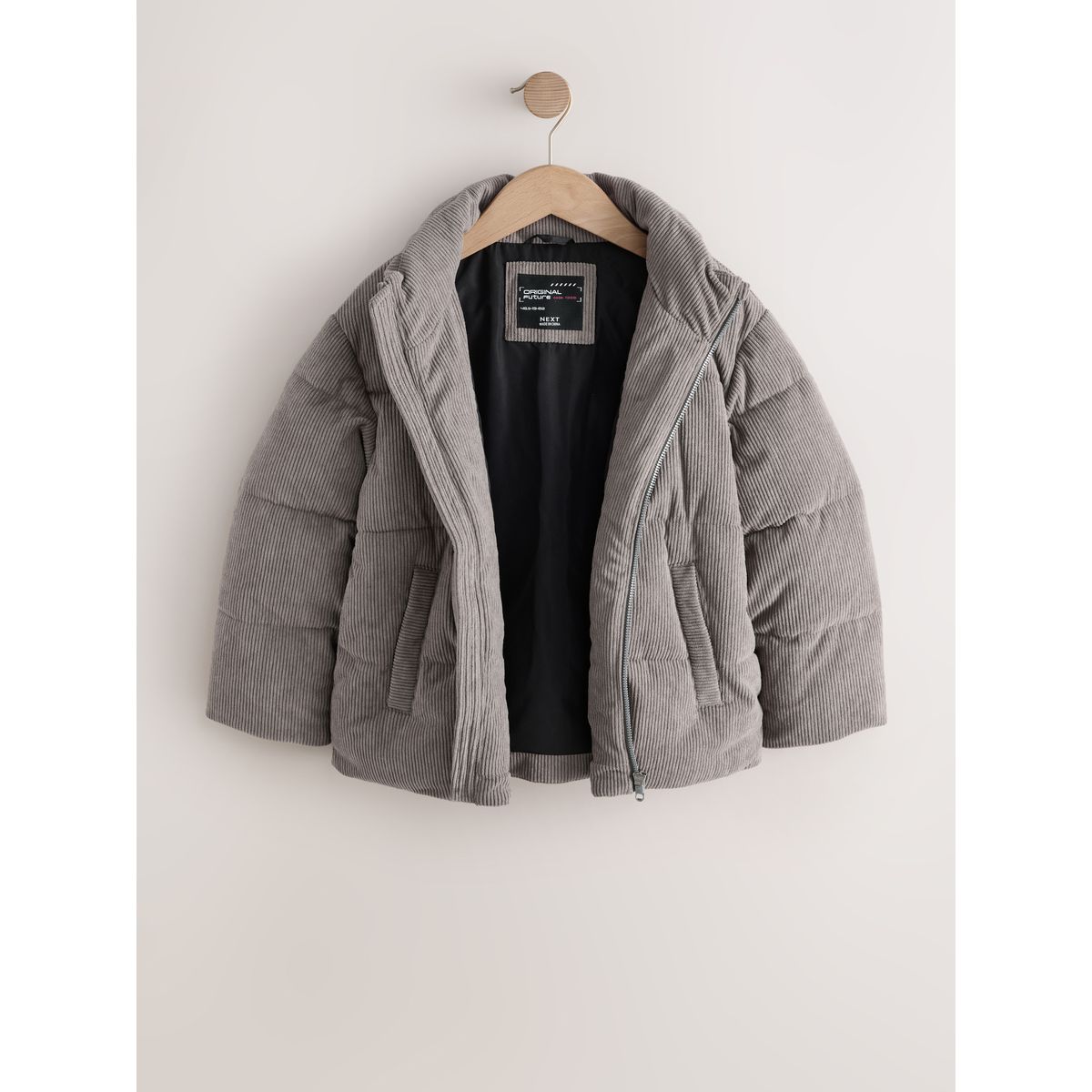 Manteau matelassé en velours côtelé gris anthracite, NEXT