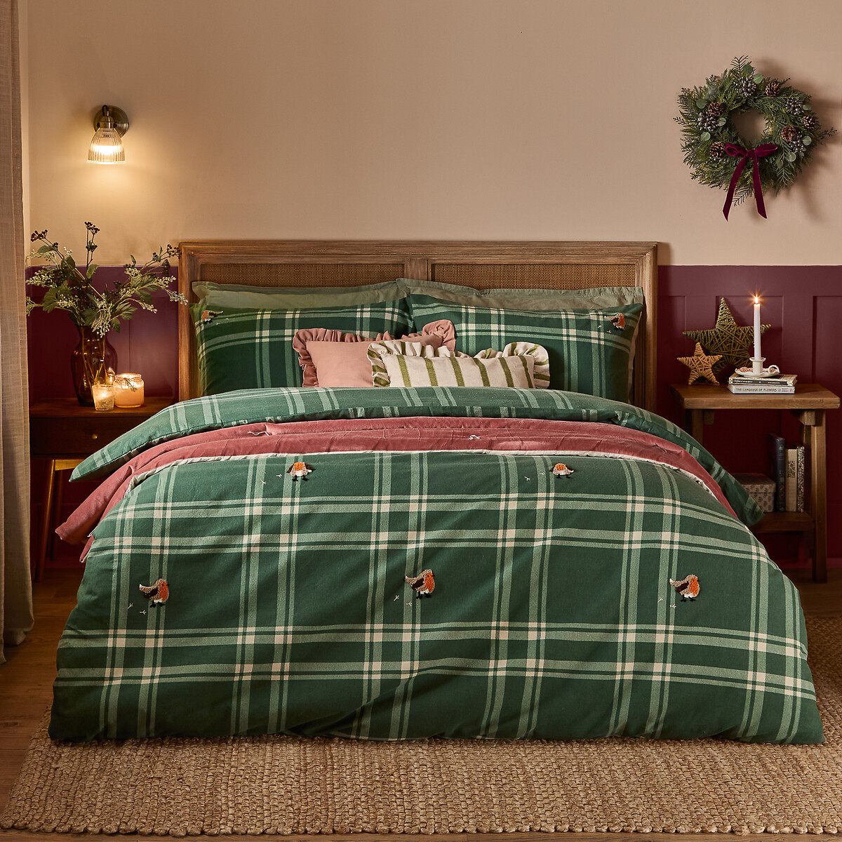 Ramble Robin Tufted Brushed Cotton Duvet Cover and Pillowcase Set green, WYLDER