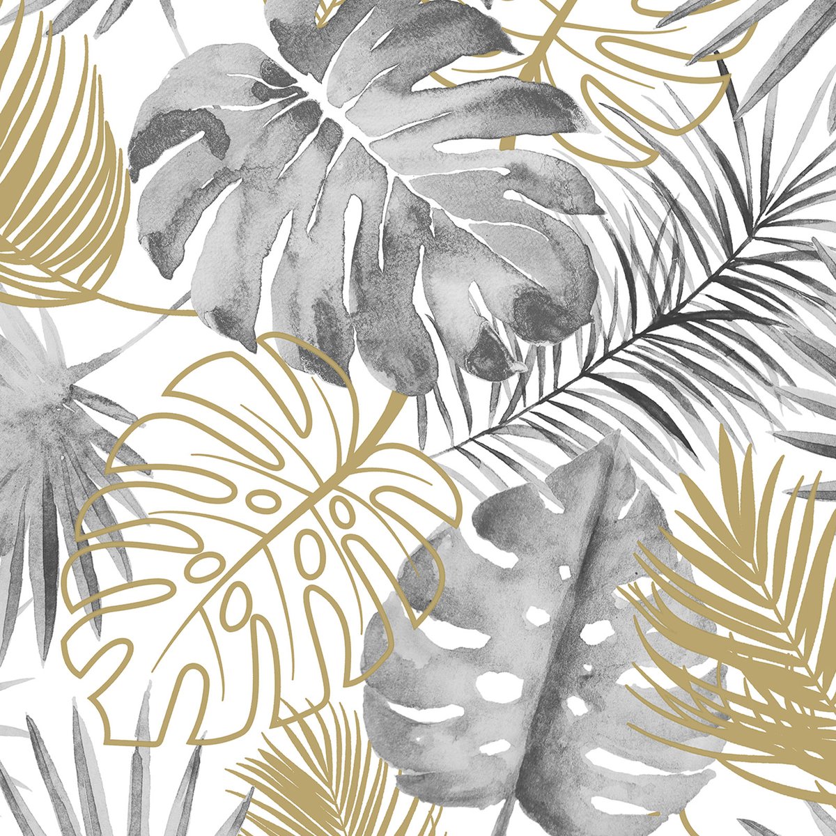 Papier peint jungle monstera dorée jaune, HEXOA