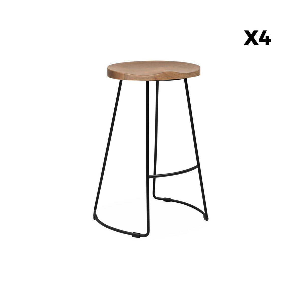Tabouret de bar bois de manguier et acier 65cm avec repose pieds (lot de 4) JAYA naturel, SWEEEK