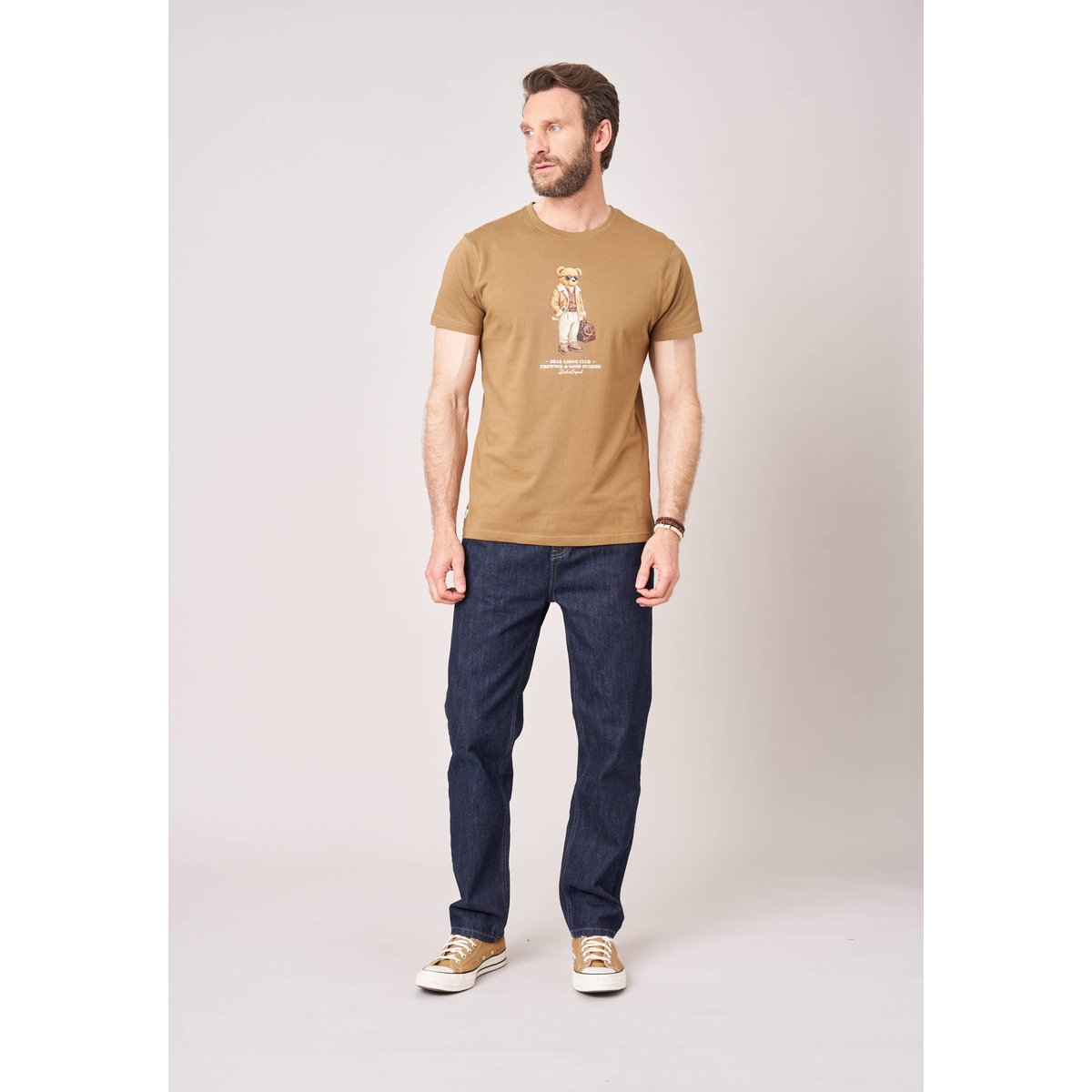 T-shirt regular homme en jersey 100% coton imprimé ours CHICBEAR moka, DEELUXE