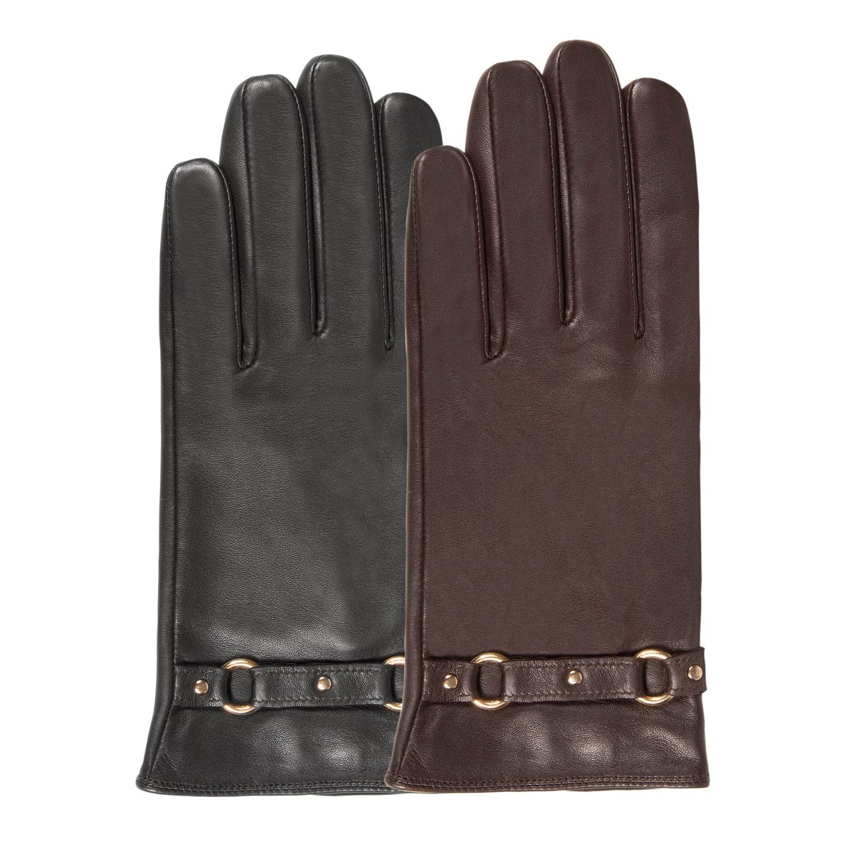 Gants tactiles en cuir d'agneau pleine fleur - doublés soie noir, ISOTONER