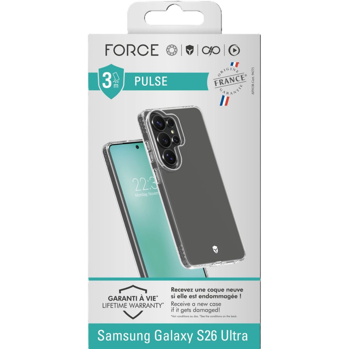 Coque Pulse s26 ultra OFG transparent couleur unique, FORCE CASE