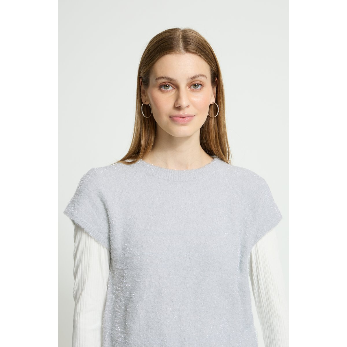 Pull en maille manches courtes blanc cloud dancer, ICHI
