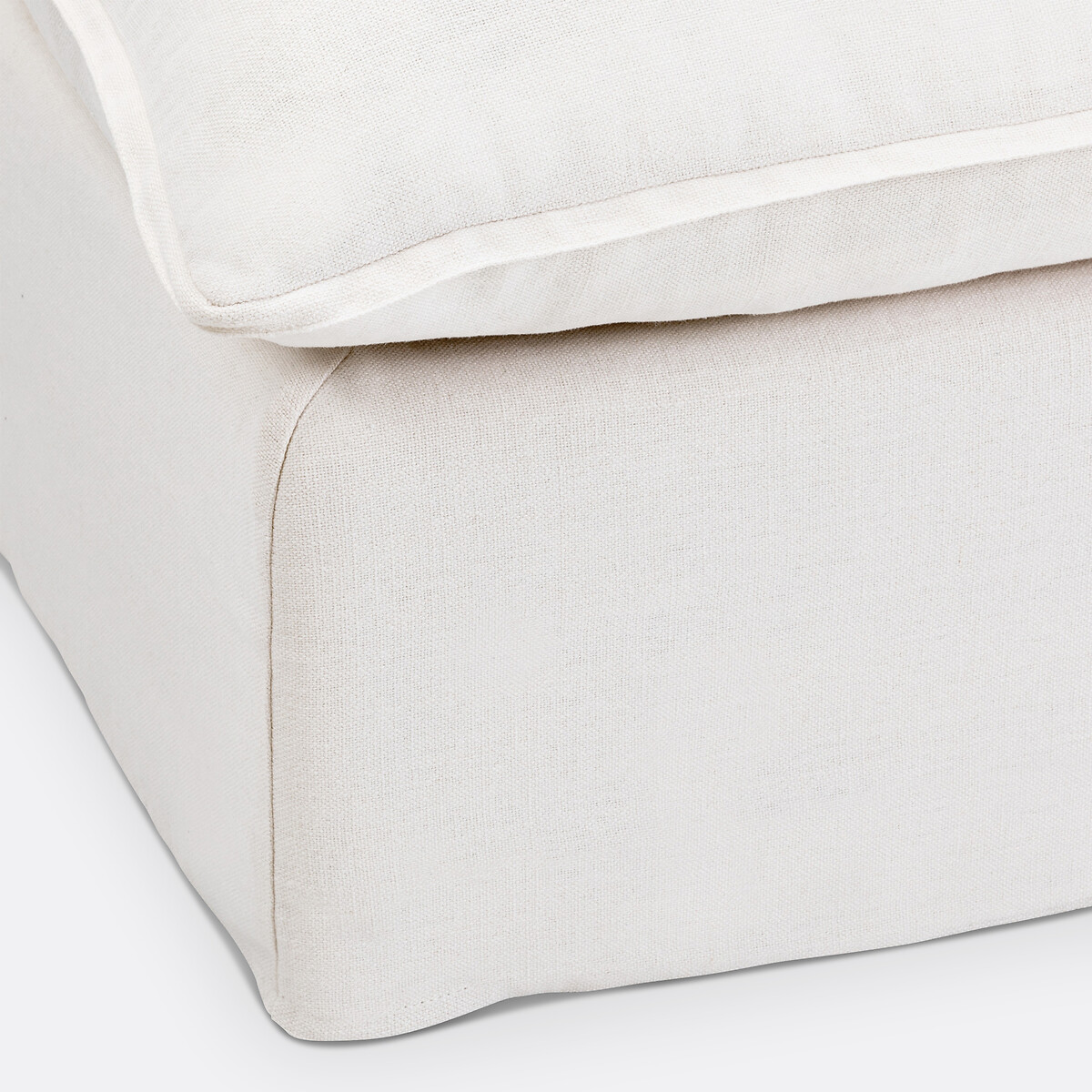 Hocker ODNA, abnehmbarer Bezug, aus grobem Leinen weiss, LA REDOUTE INTERIEURS