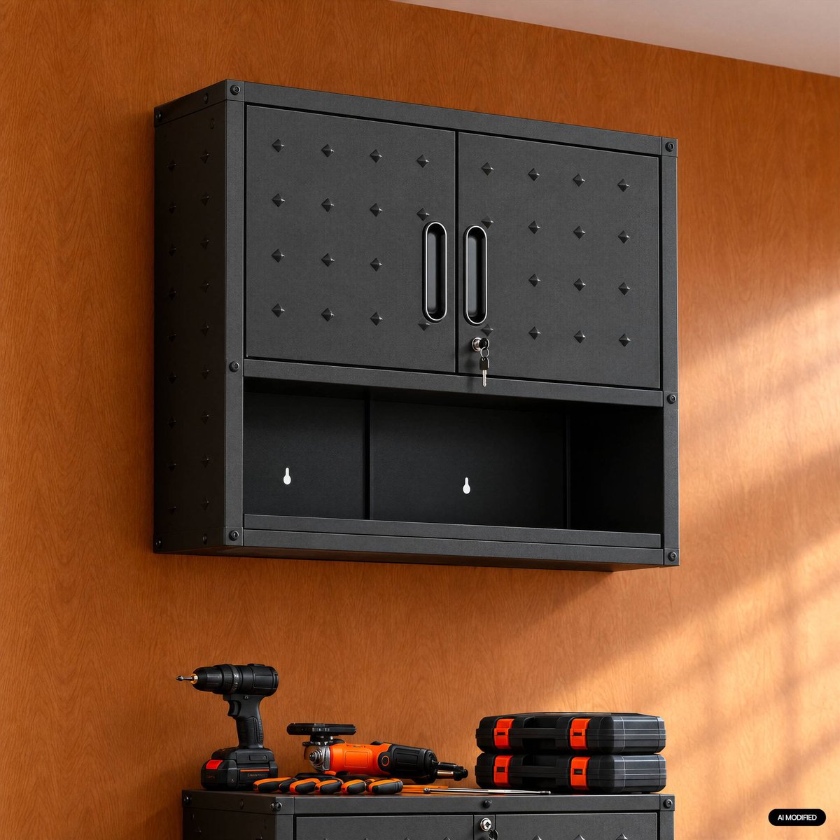 Meuble haut de rangement pour garage avec étagère  BOBBY noir, SWEEEK