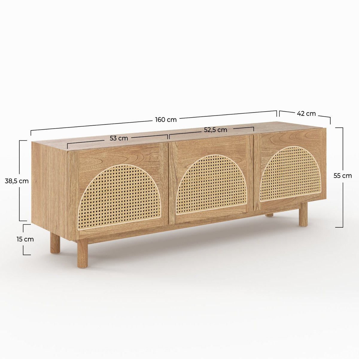 Meuble TV en bois massif de mindi et rotin 160 cm - DELYA marron, MAISON PAVANE
