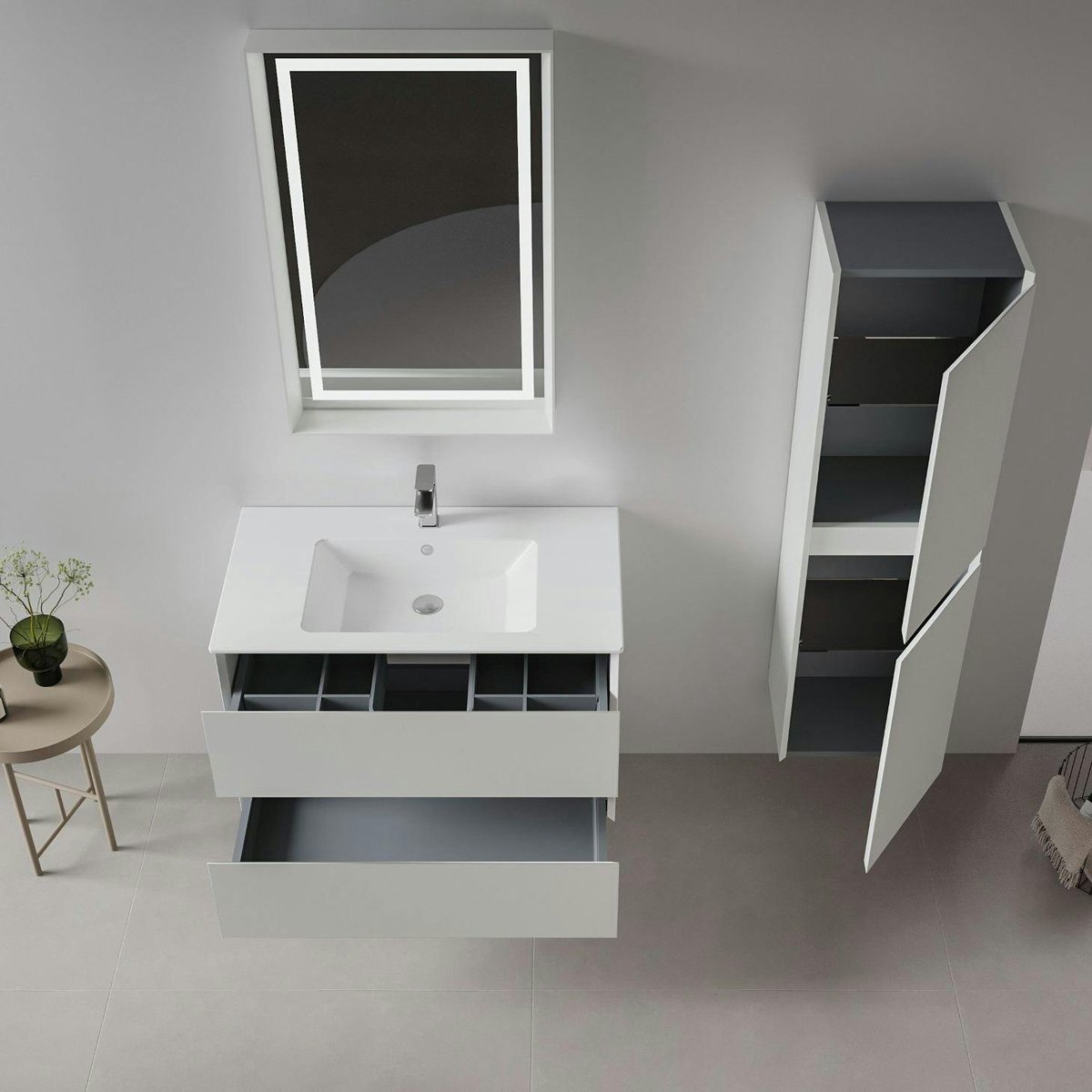 Meuble vasque suspendu 2 tiroirs 91 cm OCEA cachemire, PIER IMPORT