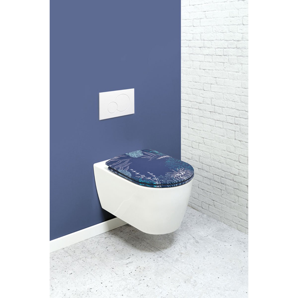 Abattant OLFA wood slim double déclipsable "Coraux" bleu, HOME MAISON