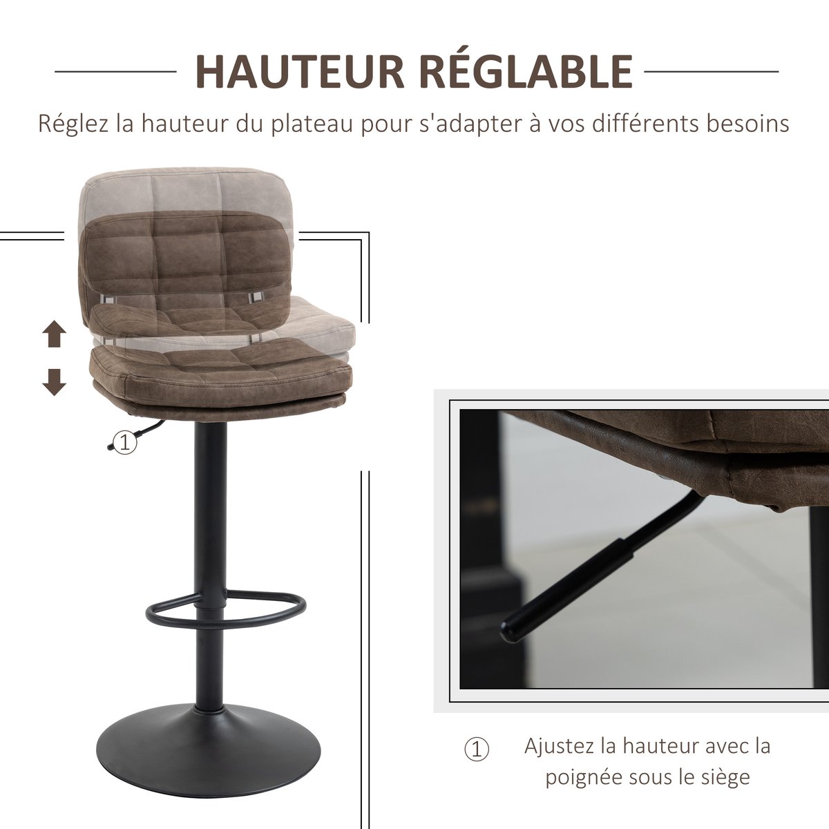 Tabouret de bar Revêtement synthétique PU marron, noir, HOMCOM