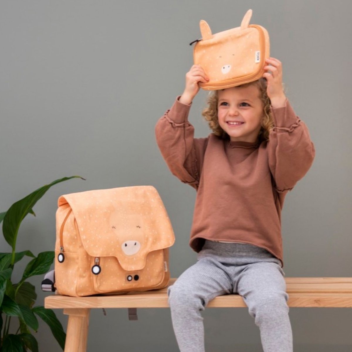Cartable A4 maternelle corail, beige, noir, TRIXIE