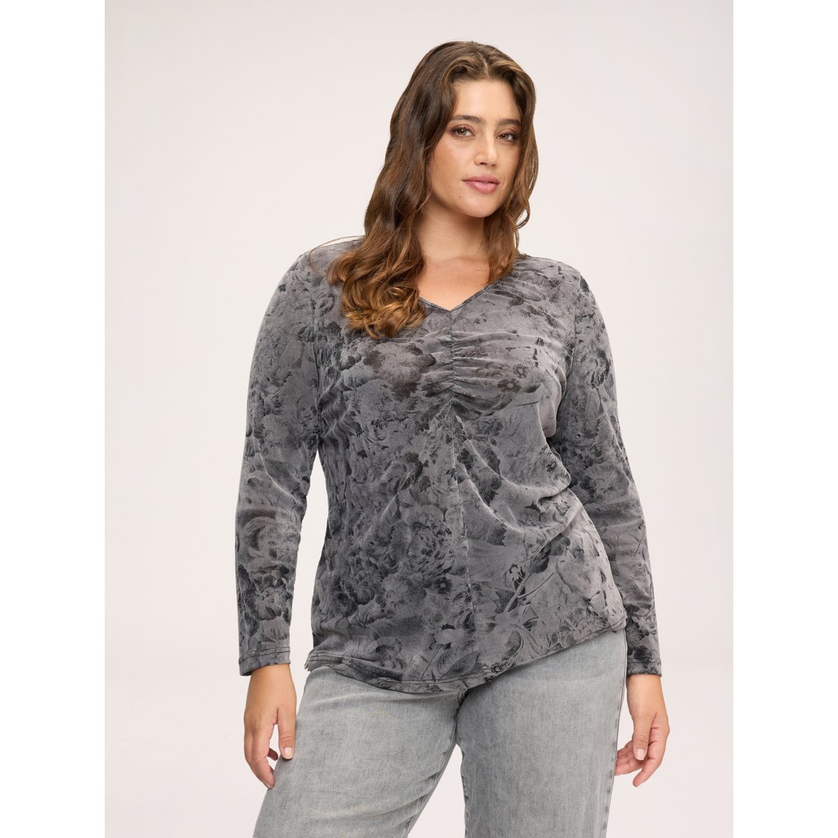 T-shirt avec imprimé et drapé gris, FIORELLA RUBINO