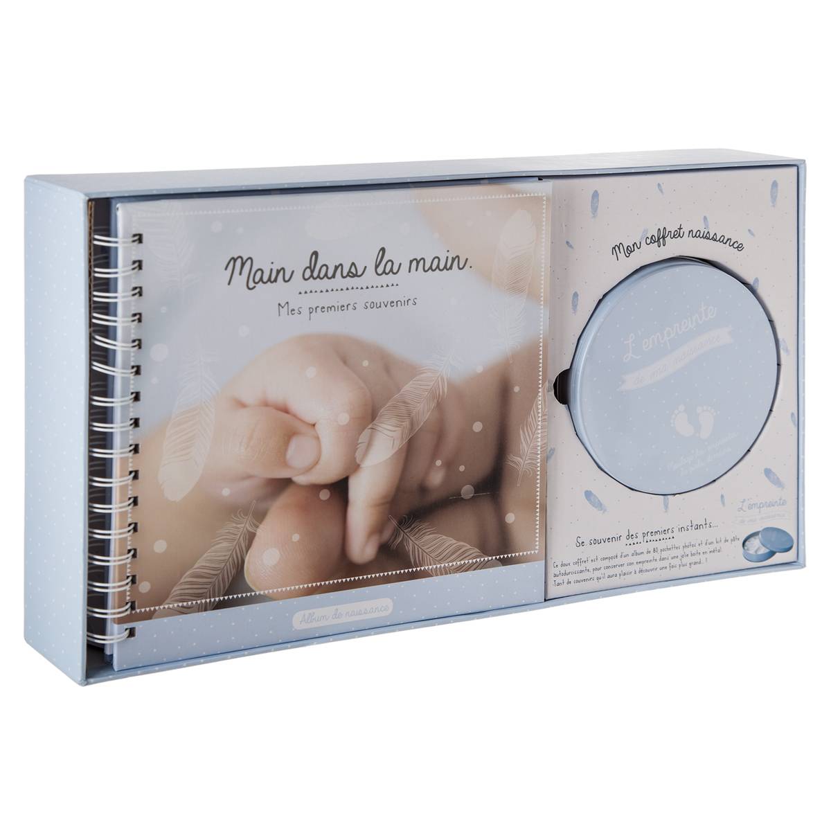 Coffret de naissance avec kit empreinte et album PATTI bleu, ATMOSPHERA