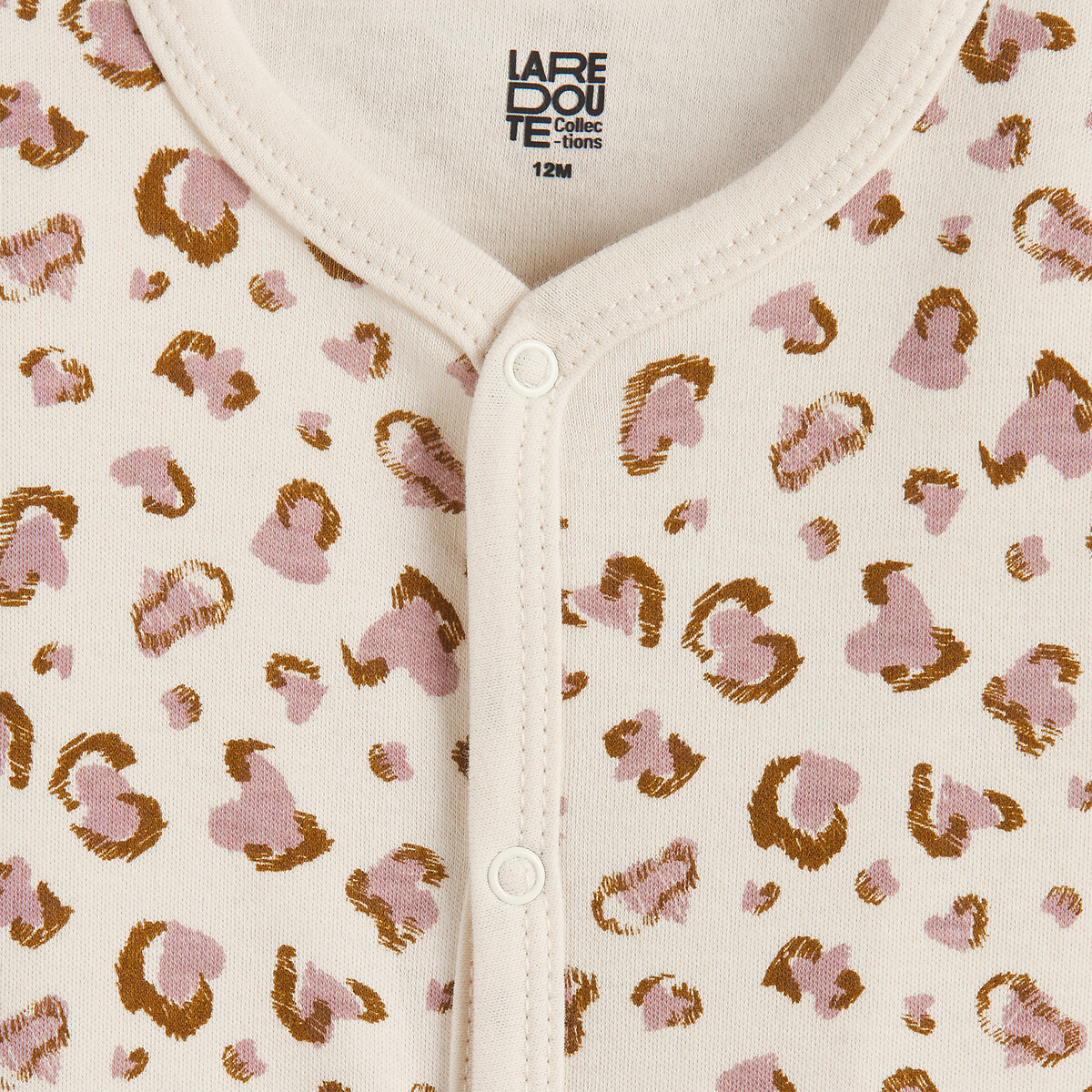 Lot de 3 pyjamas 1 pièce, en coton, motif léopard et à rayures rose + rayé + imp écru, LA REDOUTE COLLECTIONS