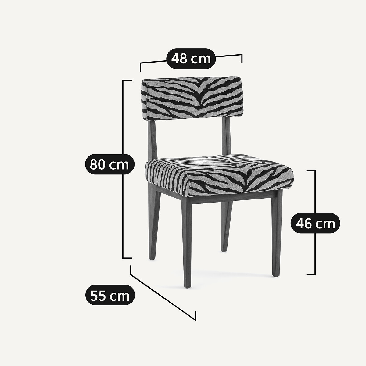 Chaise noyer, tissu jacquard, Izag imprimé animal, AM.PM