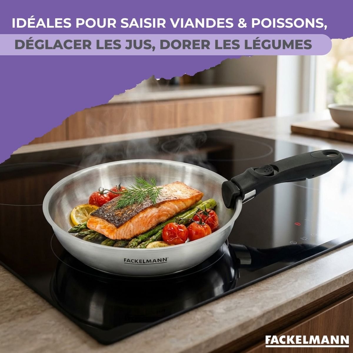 Poêle à manche amovible InoGrip inox, FACKELMANN
