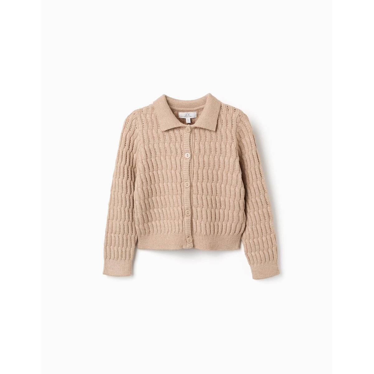 Cardigan en maille torsadée et ajourée beige clair, ZIPPY
