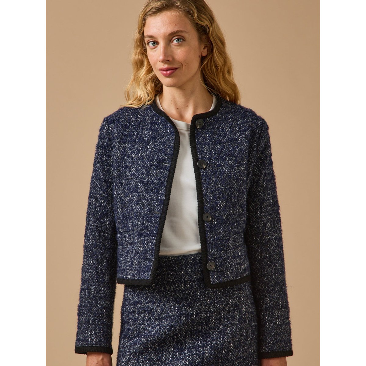 Veste sans col tweed marine, CYRILLUS
